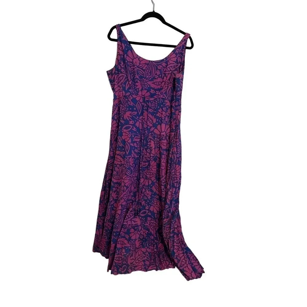 Soft Surroundings Women's Purple Sleeveless Scoop Neck Floral Midi Dress Size M
